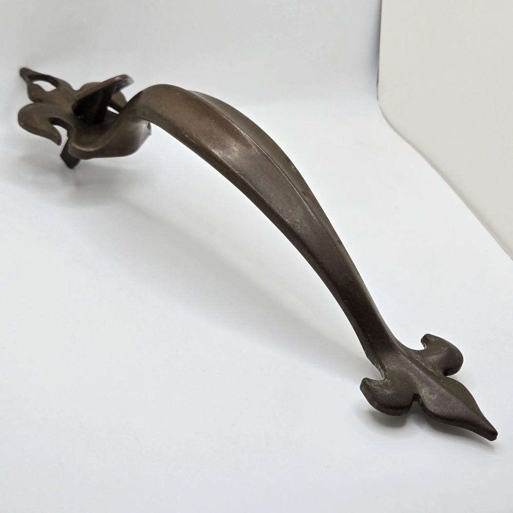 Antique Brass Door Pull Thumb Press Handle Fleur De Lis Victorian Reclaimed 11" - Picture 5 of 14